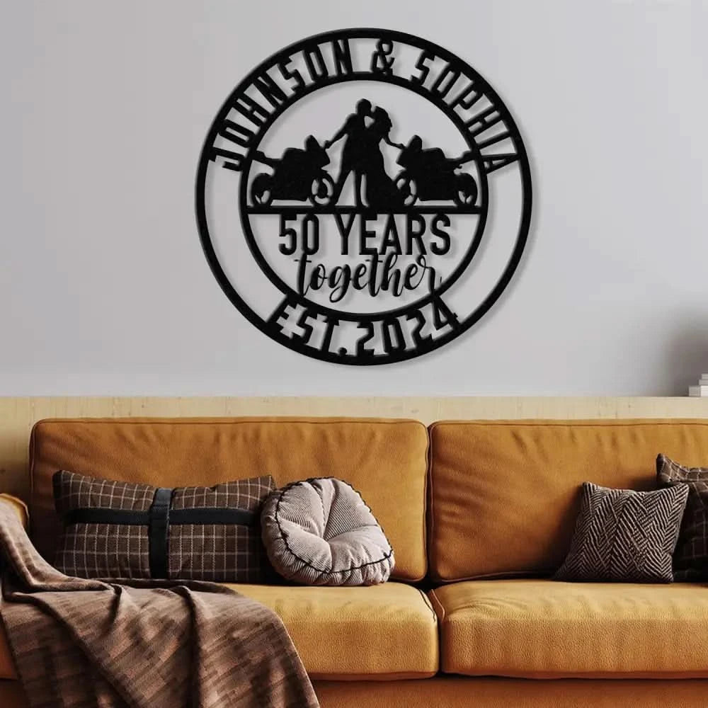 Personalized Biker Couple Metal Sign with Led Light Custom Motorcycle Rider Wall Art For Decor Anniversary Gift Wedding
