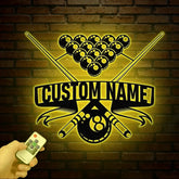 Personalized Billiard Metal Wall Art with LED Light Custom Billiards Sign Pool Room Decor Perfect Birthday & Christmas