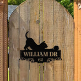 Personalized Black Cat Address Metal Address Sign - Last Name Initial Hanging - Personalize Metal Sign - Address Sign