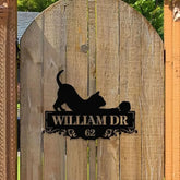 Personalized Black Cat Address Metal Address Sign - Last Name Initial Hanging - Personalize Metal Sign - Address Sign