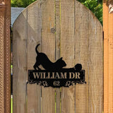Personalized Black Cat Address Metal Address Sign - Last Name Initial Hanging - Personalize Metal Sign - Address Sign