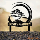 Personalized Bonsai Tree Garden Sign with Stake Custom Metal Garden Stake Asian Yard Art Metal Yard Decor Garden Sign