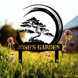 Personalized Bonsai Tree Garden Sign with Stake Custom Metal Garden Stake Asian Yard Art Metal Yard Decor Garden Sign