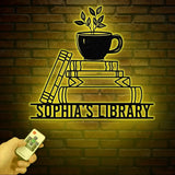 Personalized Books Metal Sign with LED Lights - Custom Bookshelf Wall Art - Library Decor - Bookworm & Reading Room