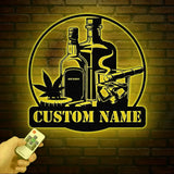 Personalized Bourbon Cigar Metal Wall Art LED Light Whiskey Sign for Home Bar Man Cave Decor Cocktail Wall Art