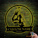 Personalized Boxing Gloves Metal Wall Art with LED Light - Custom King Boxer Name Sign - Boxing Gloves Decor & Gift