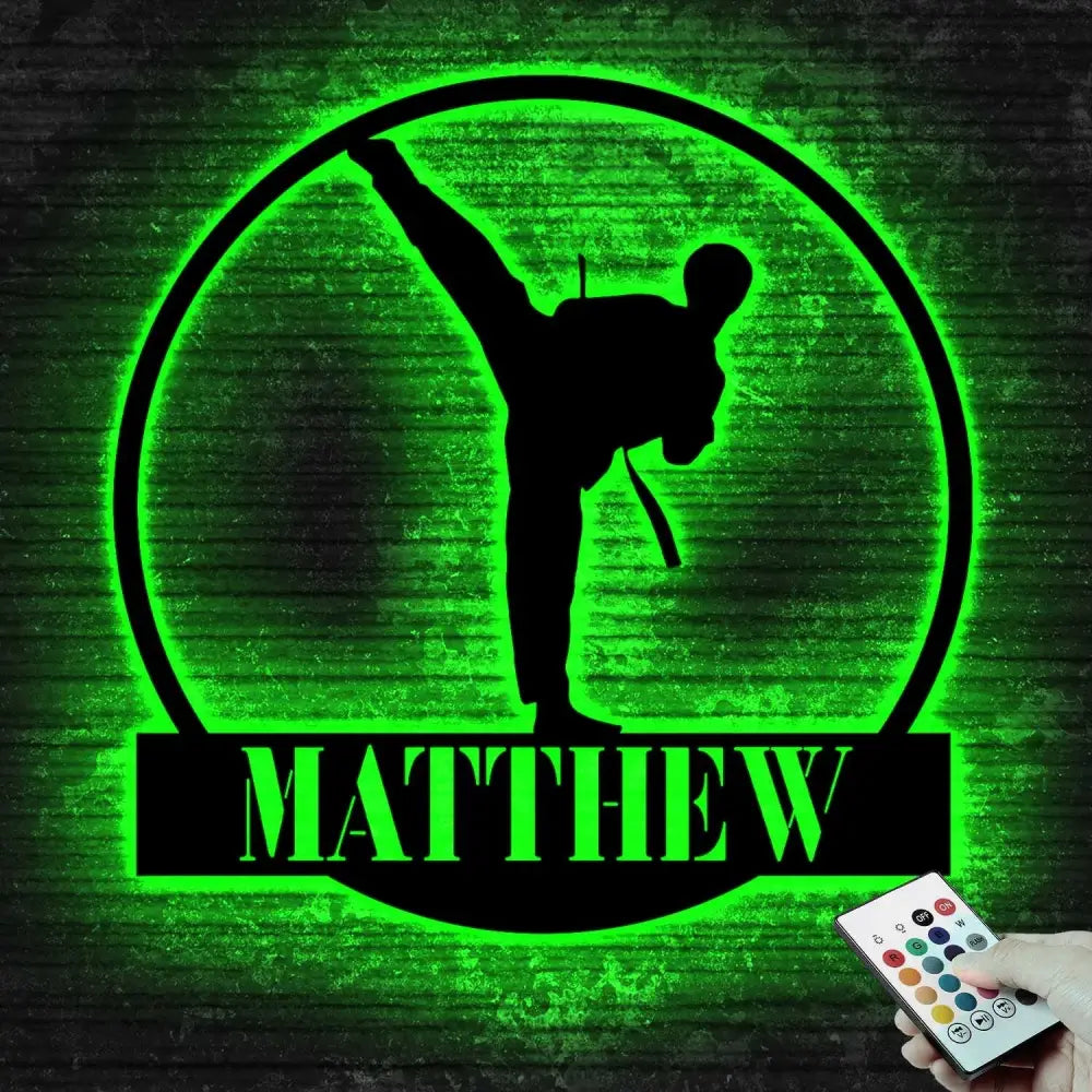 Personalized Boy Taekwondo Martial Arts Metal Wall Art with LED Light - Custom Kid Tae Kwon Do Name Sign Home Taekwondo