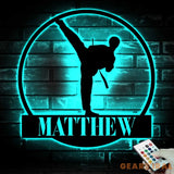 Personalized Boy Taekwondo Martial Arts Metal Wall Art with LED Light - Custom Kid Tae Kwon Do Name Sign Home Taekwondo