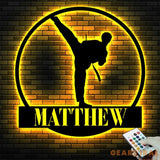 Personalized Boy Taekwondo Martial Arts Metal Wall Art with LED Light - Custom Kid Tae Kwon Do Name Sign Home Taekwondo