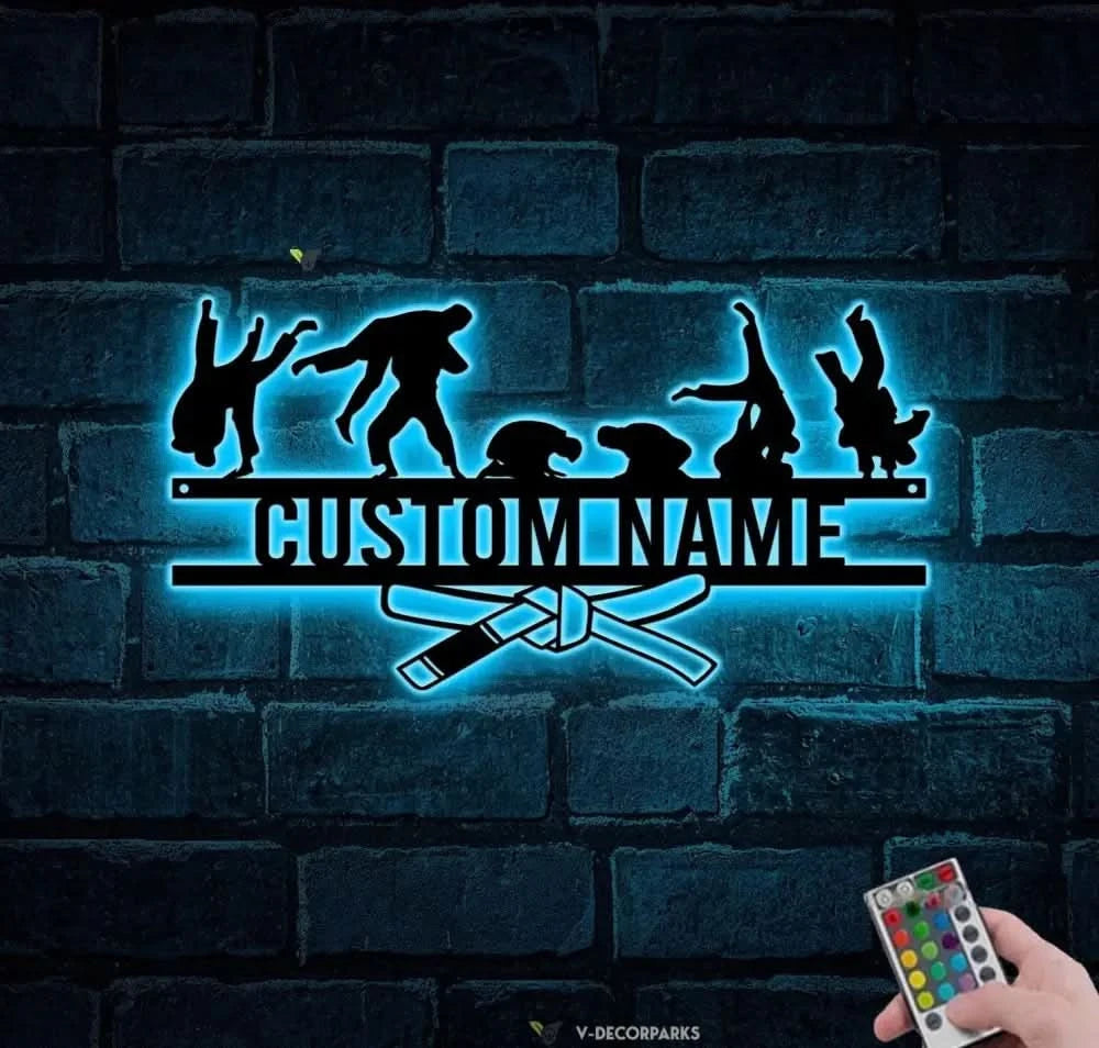 Personalized Brazilian Jiu Jitsu Metal Wall Art with Led Light - Jiu Jitsu Name Sign - Brazilian Jiu Jitsu Gift