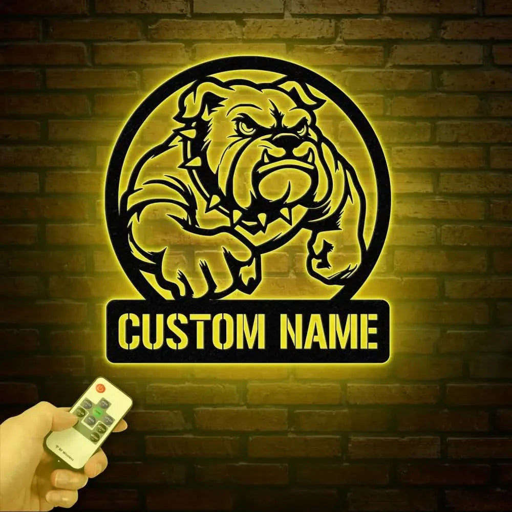Personalized Bulldog Metal Wall Art LED Light Custom Dog Name Sign Dog Lover Home Decor Pet Wall Art Gift for Dog Owners