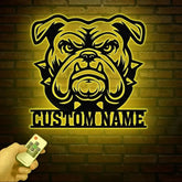Personalized Bulldog Metal Wall Art LED Light Custom Dog Name Sign Dog Lover Home Decor Pet Wall Art Gift for Dog Owners