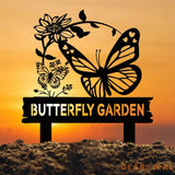 Personalized Butterfly Garden Sign Custom Metal Garden Stake Gardener Name Sign Butterfly Yard Art Metal Garden Decor