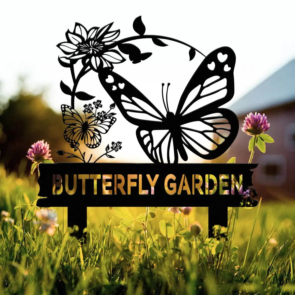 Personalized Butterfly Garden Sign Custom Metal Garden Stake Gardener Name Sign Butterfly Yard Art Metal Garden Decor