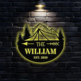Personalized Camping LED Wall Sign Metal Sign - Last Name Initial Hanging - Personalize Camping Metal Sign - Camping