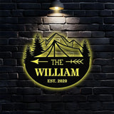 Personalized Camping LED Wall Sign Metal Sign - Last Name Initial Hanging - Personalize Camping Metal Sign - Camping