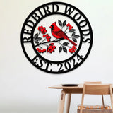 Personalized Cardinal On A Branch Metal Sign Custom Cardinal Bird Decor Outdoor Garden Sign Family Name Wall Decor