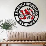 Personalized Cardinal On A Branch Metal Sign Custom Cardinal Bird Decor Outdoor Garden Sign Family Name Wall Decor