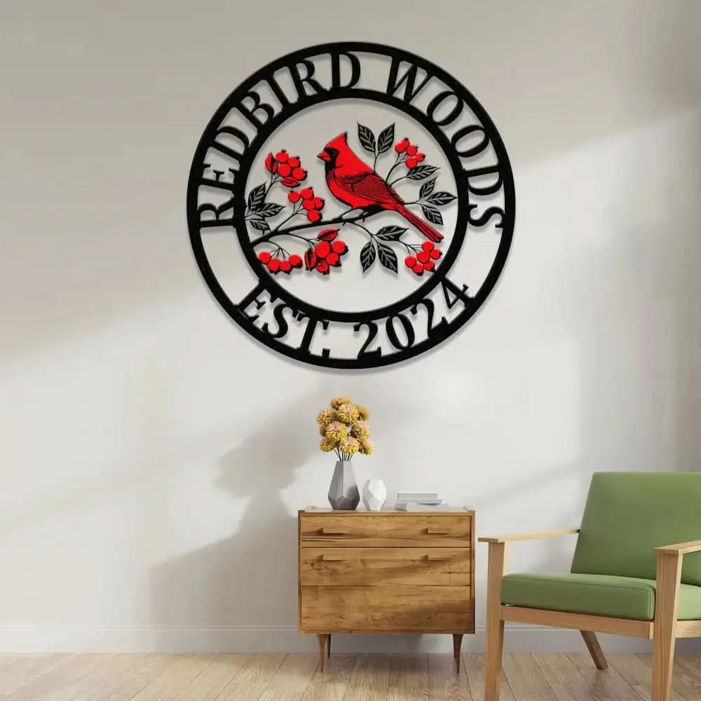 Personalized Cardinal On A Branch Metal Sign Custom Cardinal Bird Decor Outdoor Garden Sign Family Name Wall Decor