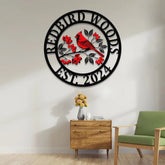 Personalized Cardinal On A Branch Metal Sign Custom Cardinal Bird Decor Outdoor Garden Sign Family Name Wall Decor
