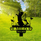 Personalized Cat Memorial Garden Stake - Cat with Wings and Butterfly Stake - Cat Lover - Loss of Cat Grave Marker