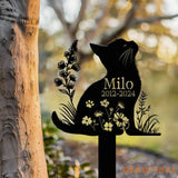 Personalized Cat Memorial Stake Custom Metal Grave Marker with Flower Cat Cemetery Stake Loss of Cat Sympathy Gift Cat