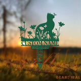 Personalized Cat Memorial Stake Custom Metal Grave Marker with Flower Cat Cemetery Stake Loss of Cat Sympathy Gift Cat