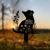 Personalized Cat Memorial Stake Custom Metal Grave Marker with Flower Cat Cemetery Stake Loss of Cat Sympathy Gift Cat