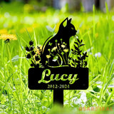 Personalized Cat Memorial Stake - Cat Garden Stake - Custom Cat Cemetery Stake - Cat Metal Grave Marker with Flowers