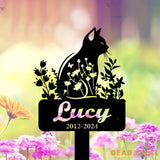 Personalized Cat Memorial Stake - Cat Garden Stake - Custom Cat Cemetery Stake - Cat Metal Grave Marker with Flowers