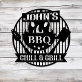 Personalized Chill & Grill Metal Sign with LED Light Metal Barbecue Sign Bar Signs BBQ Signs Outdoor Kitchen Metal