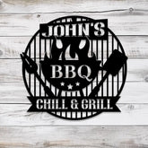 Personalized Chill & Grill Metal Sign with LED Light Metal Barbecue Sign Bar Signs BBQ Signs Outdoor Kitchen Metal
