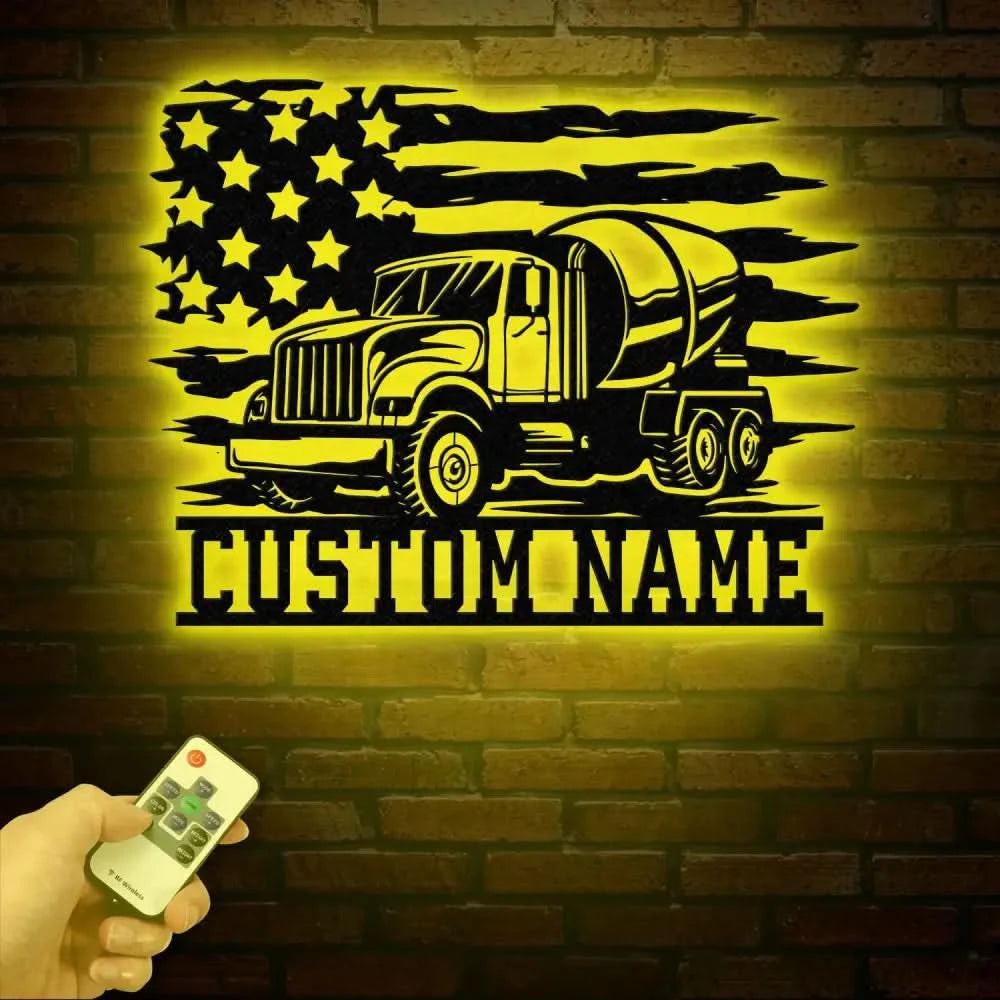 Personalized Concrete Mixer Metal Sign with Led Light – Custom Cement Truck Wall Art – Construction Worker or Trucker