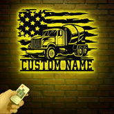 Personalized Concrete Mixer Metal Sign with Led Light – Custom Cement Truck Wall Art – Construction Worker or Trucker