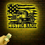 Personalized Concrete Mixer Metal Sign with Led Light – Custom Cement Truck Wall Art – Construction Worker or Trucker