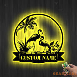 Personalized Couple Flamingo Metal Wall Art LED Lights Custom Pink Flamingo Name Sign Home Decor Nursery Decoration