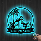 Personalized Couple Flamingo Metal Wall Art LED Lights Custom Pink Flamingo Name Sign Home Decor Nursery Decoration