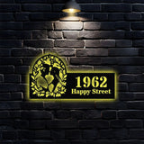 Personalized Couple Kissing Bride and Groom LED Sign - Metal Address Sign - House Number Hanging Wall Sign - Address