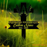 Personalized Cross With Praying Hand Memorial Stake Religion Metal Stake Sympathy Sign Grave Marker Remembrance Stake
