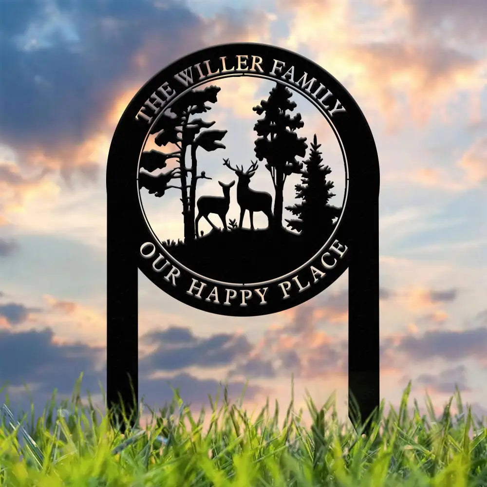 Personalized Custom Metal Deer Sign Stake Custom Metal Name Signs Metal Camping Sign Last Name Signs Cabin Sign Gift