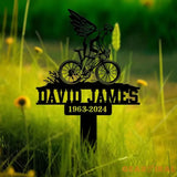 Personalized Cyclist Bike Rider with Wings Memorial Plaque Stake Metal Stake Sympathy Sign Grave Marker Remembrance