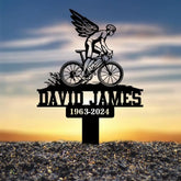 Personalized Cyclist Bike Rider with Wings Memorial Plaque Stake Metal Stake Sympathy Sign Grave Marker Remembrance