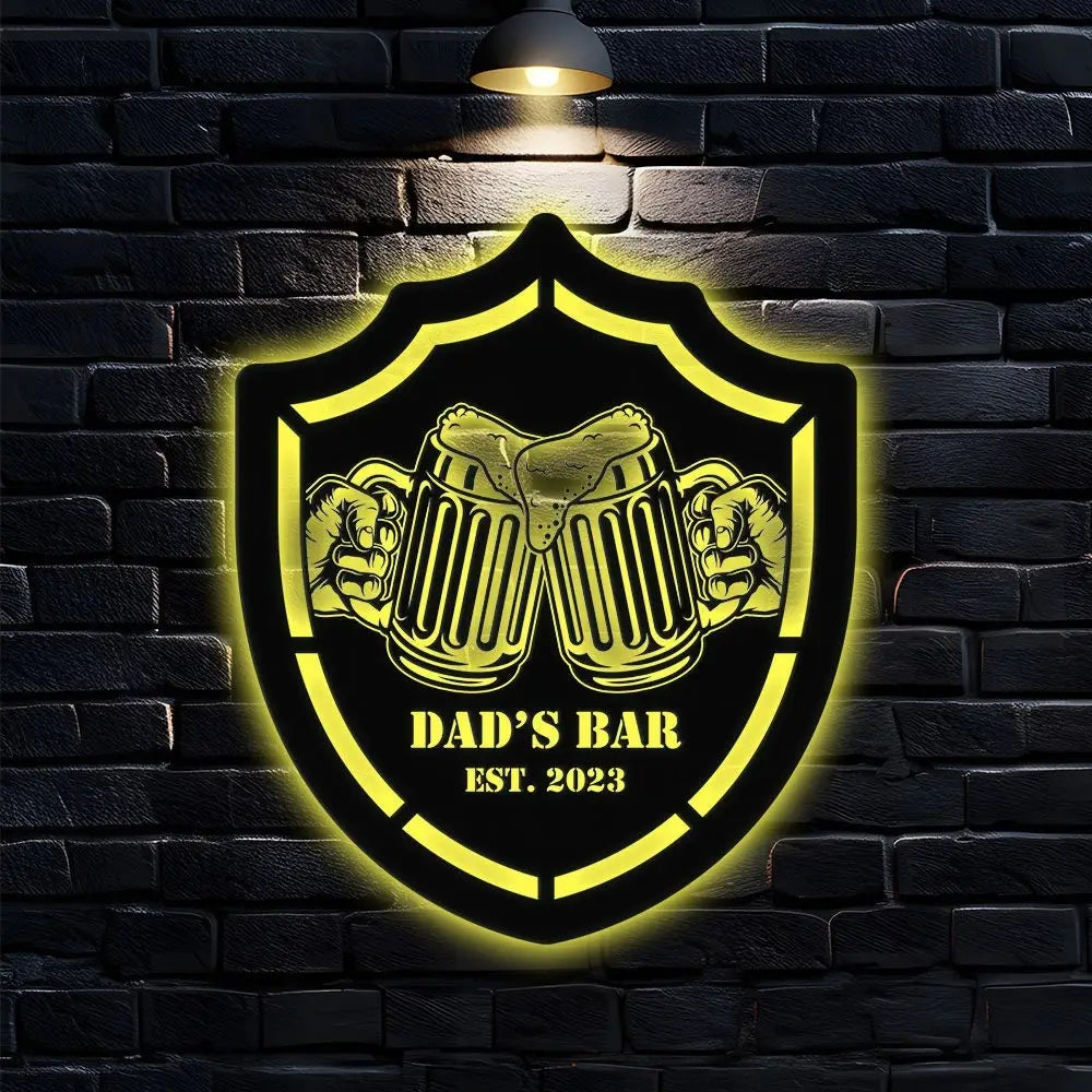 Personalized Dad’s Bar Family name Metal LED Sign - Last Name Initial Hanging - Personalize Dad’s Bar Metal Sign