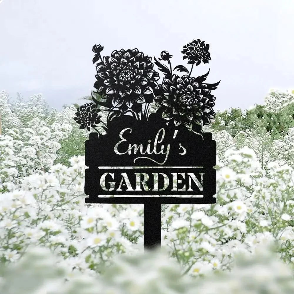 Personalized Dahlia Flower Sign With Stake - Dahlia Flower Gift - Dahlia Garden Decor - Custom Garden Name Sign