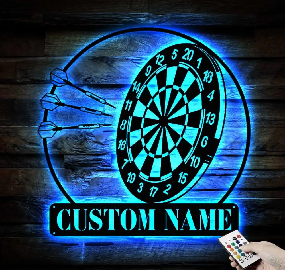 Personalized Dartboard Metal Sign Wall Art With Led Lights - Custom Dart Gamer Name Sign - Game Room Decor - Sport Wall