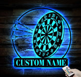 Personalized Dartboard Metal Sign Wall Art With Led Lights - Custom Dart Gamer Name Sign - Game Room Decor - Sport Wall