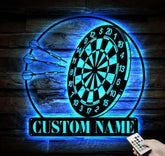 Personalized Dartboard Metal Sign Wall Art With Led Lights - Custom Dart Gamer Name Sign - Game Room Decor - Sport Wall
