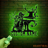 Personalized Deer Bow Hunting Name Metal Sign with Led Light Deer Hunter Gift Custom Last Name Sign Man Cave Decor