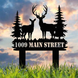 Personalized Deer Metal Address Sign - Custom House Number Plaque for Outdoor Decoration - Rustic Metal Sign for Yard