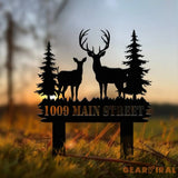 Personalized Deer Metal Address Sign - Custom House Number Plaque for Outdoor Decoration - Rustic Metal Sign for Yard